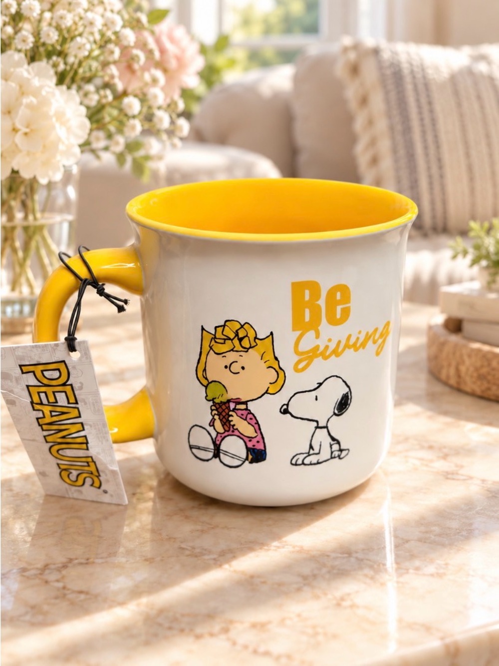 Peanuts Snoopy & Sally Be Giving Yellow White Stoneware Mug With Tag